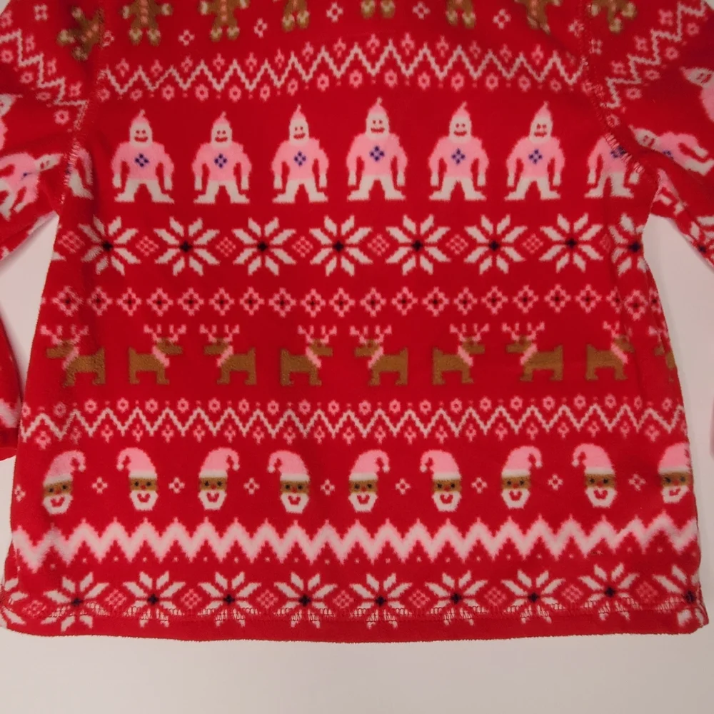 {Oshkosh B'gosh} Red & Pink Yeti Reindeer Santa Fleece Jacket Half Zip Hol…